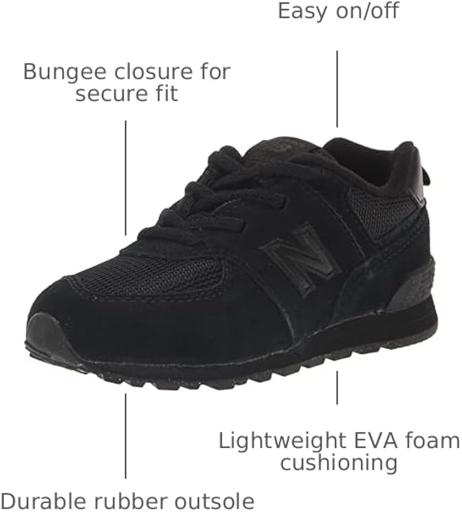 Amazon.com | New Balance Kid's 574 Core Bungee Sneaker, Black